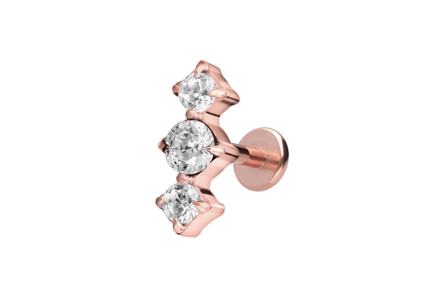 Titan Labret Piercing mit Innengewinde 3 EINGEFASSTE KRISTALLE